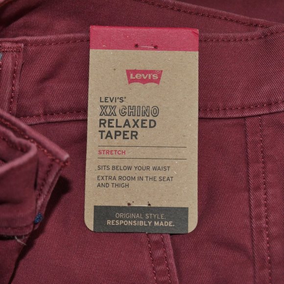 Levi's XX Men's Chino Relaxed Taper Fit Pants Size 32x32 Maroon Red Holiday NWT - Picture 4 of 6